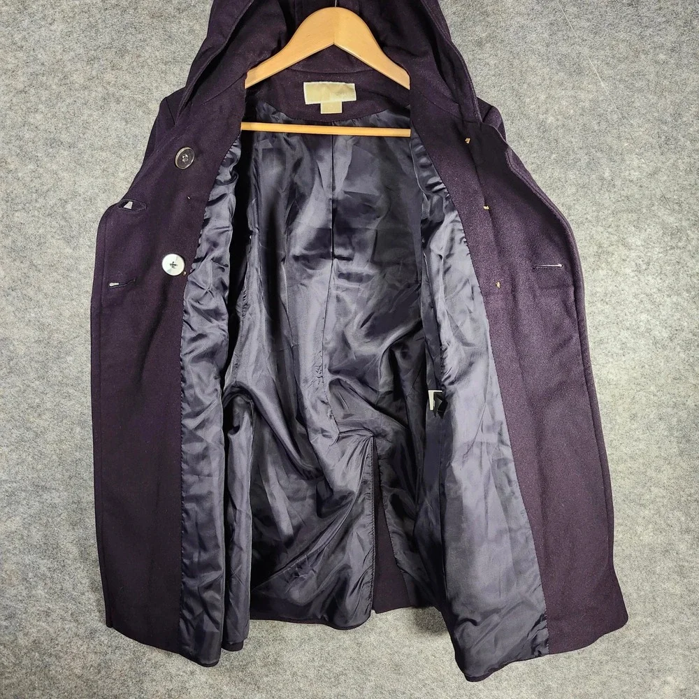 Michael Kors Purple Double Breasted‎ Hooded Wool Blend Coat Women 10 Designer